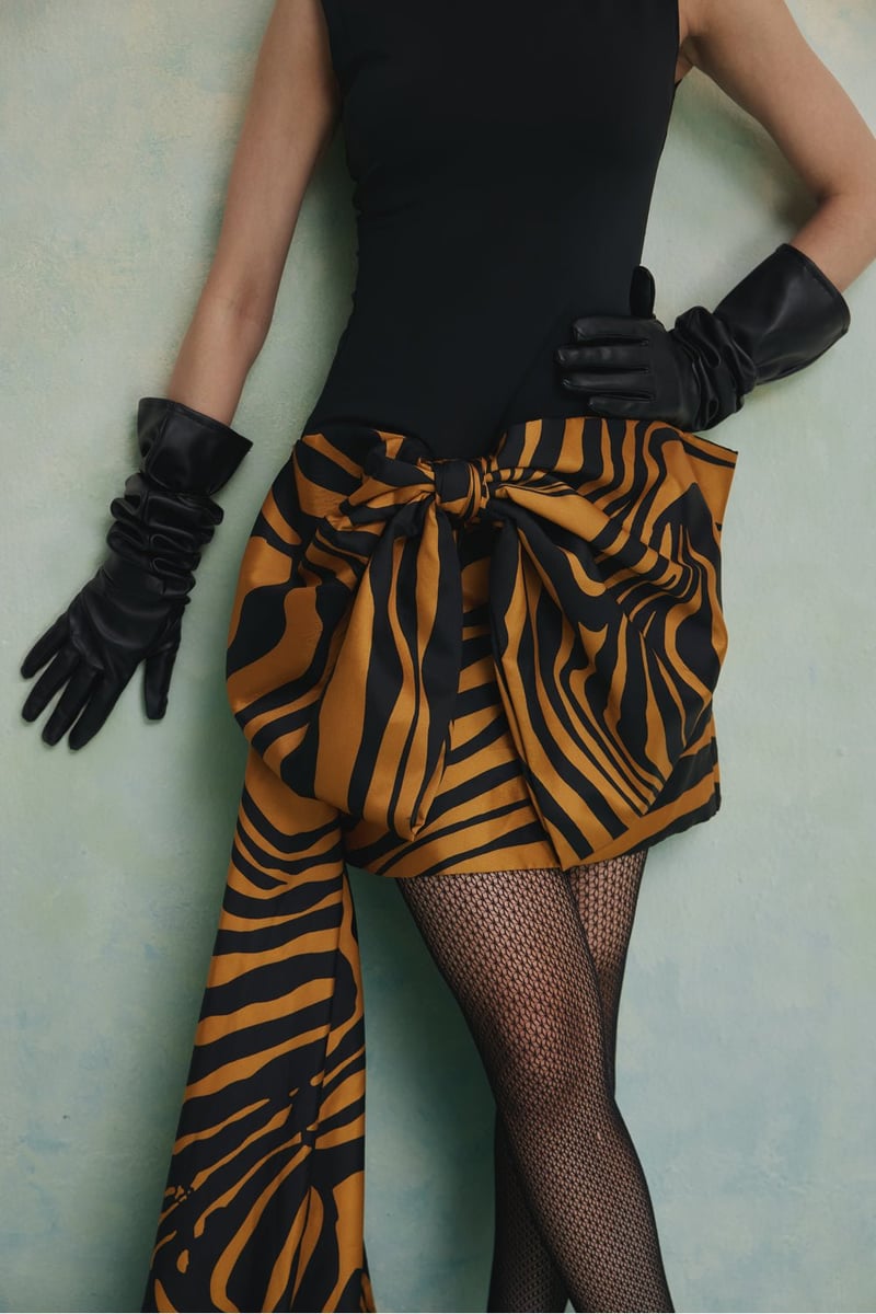 Black and Yellow Animal Print Draped Mini Dress