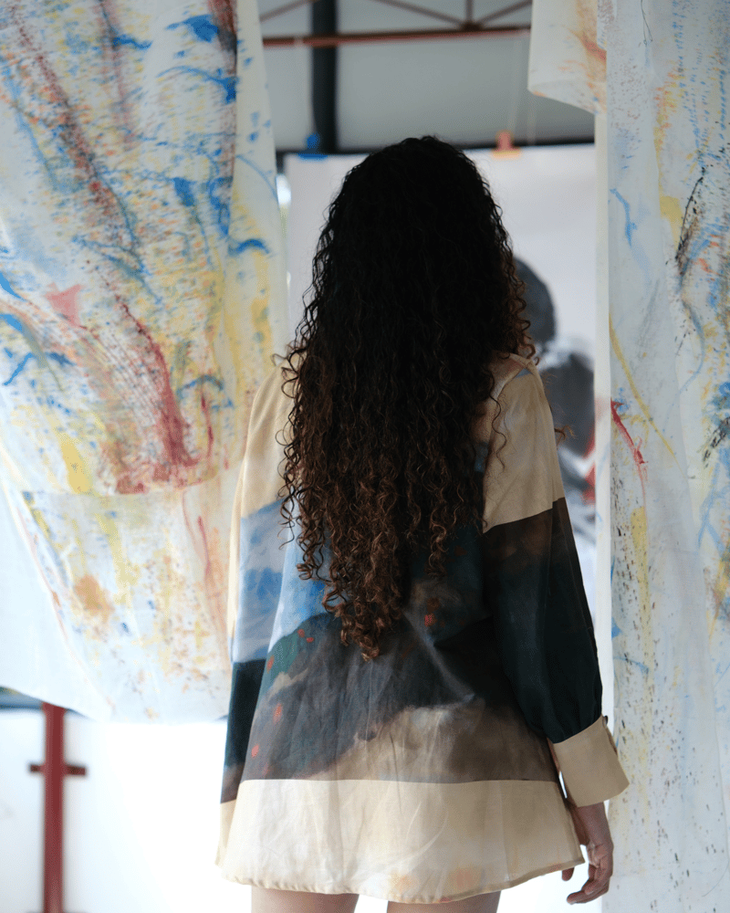 Beige Abstract Print Mini Shirt Dress