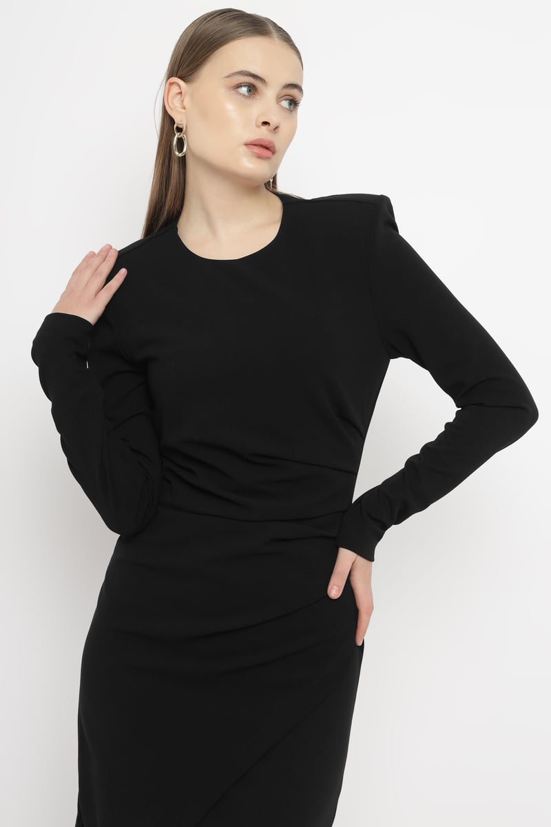 Black Bodycon Mini Dress with Draped Waist