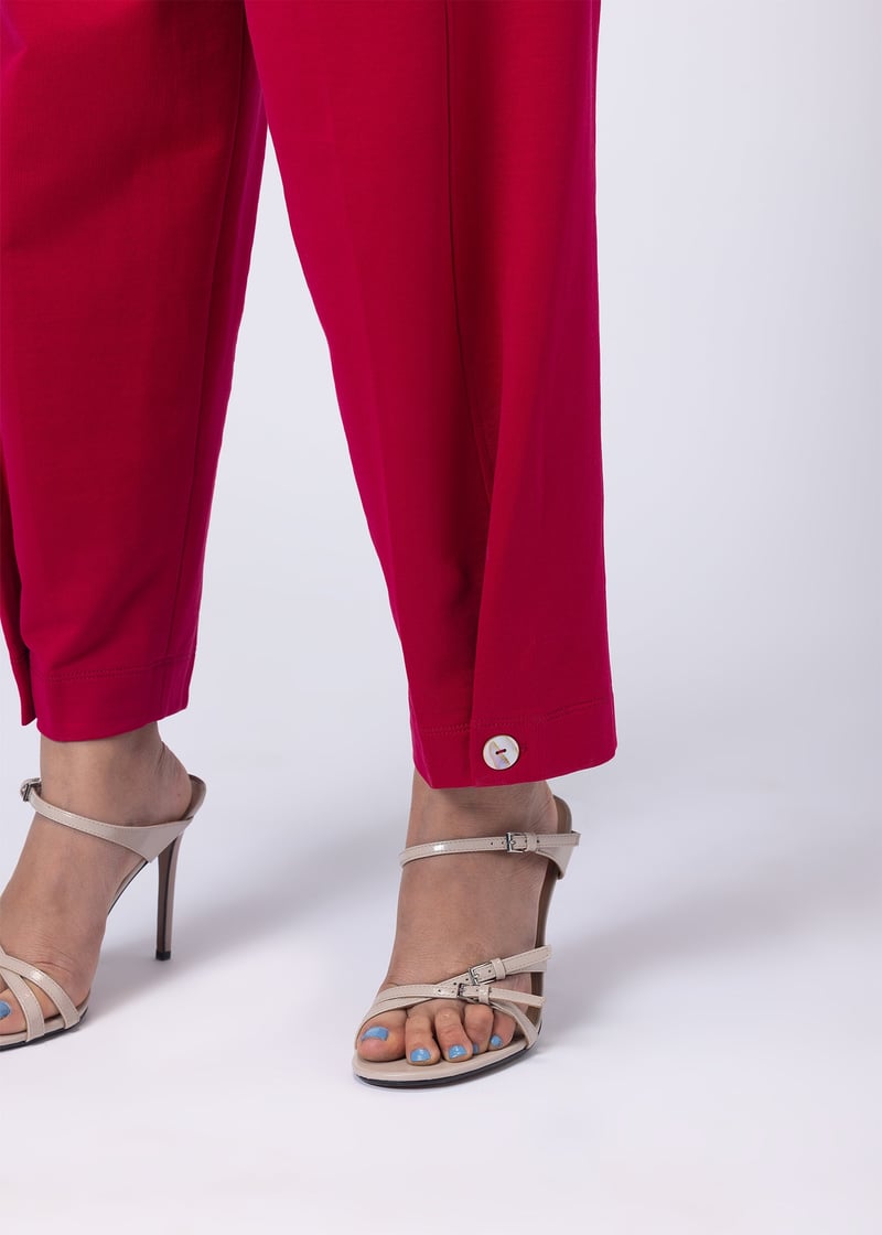 Raspberry Pink High-Rise Barrel-Leg Trousers