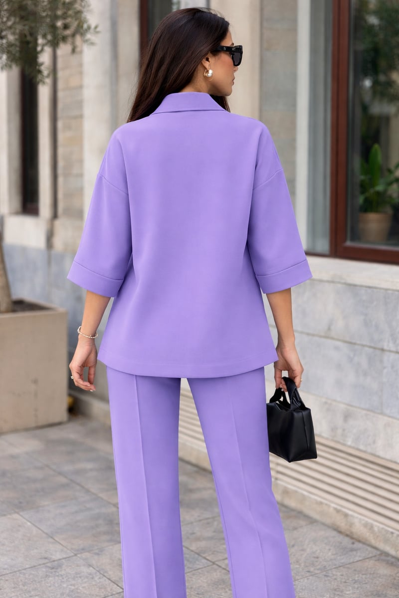 Purple Half-Zip Top and Bell-Bottom Co-ord Set