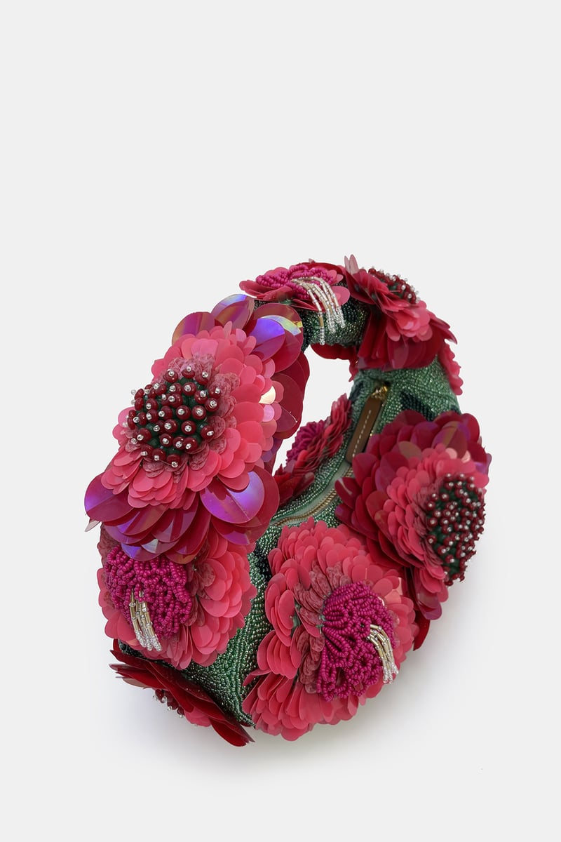 Crimson Bloom Luxe Embellished Bag