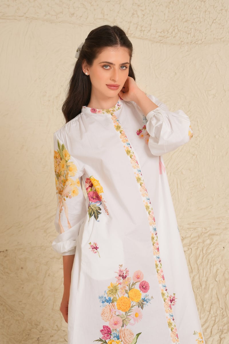 White Floral Printed Kurta and Trouser Set