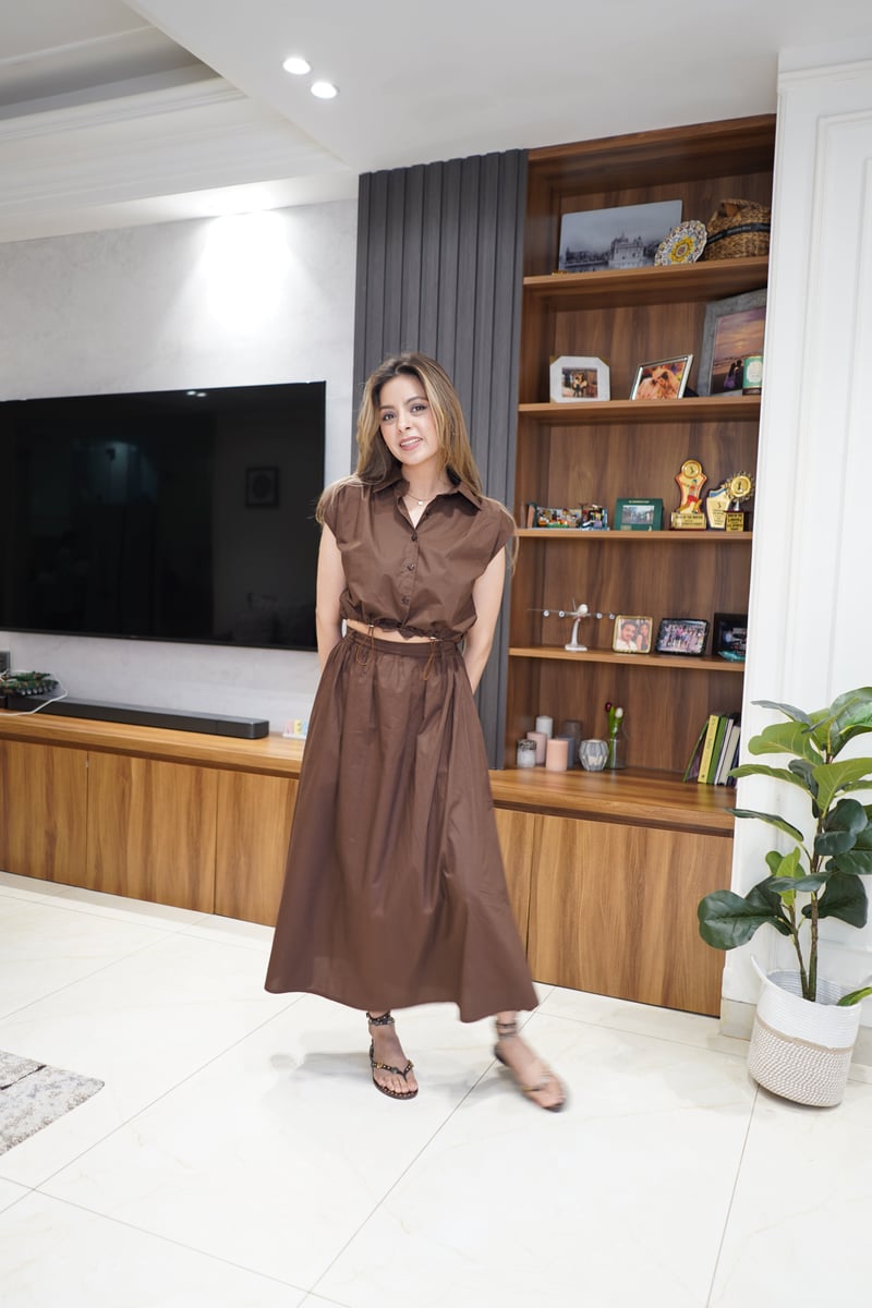 Brown Poplin Crop Shirt and Maxi Skirt Co-ord Set