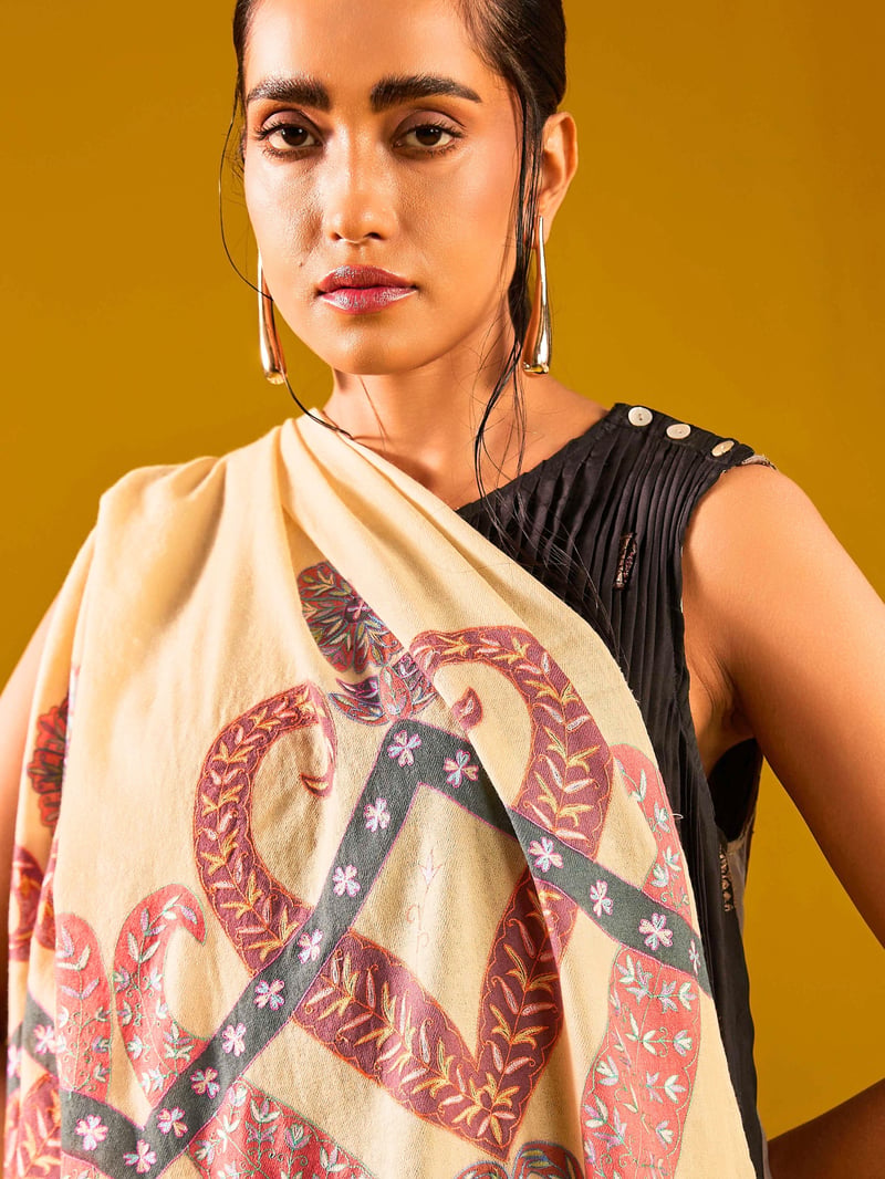 Pashmina Kalamkari Border Stole
