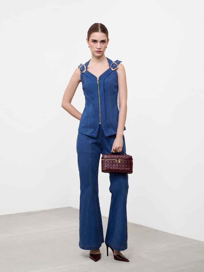 Medium Blue High-Rise Wide-Leg Bootcut Jeans