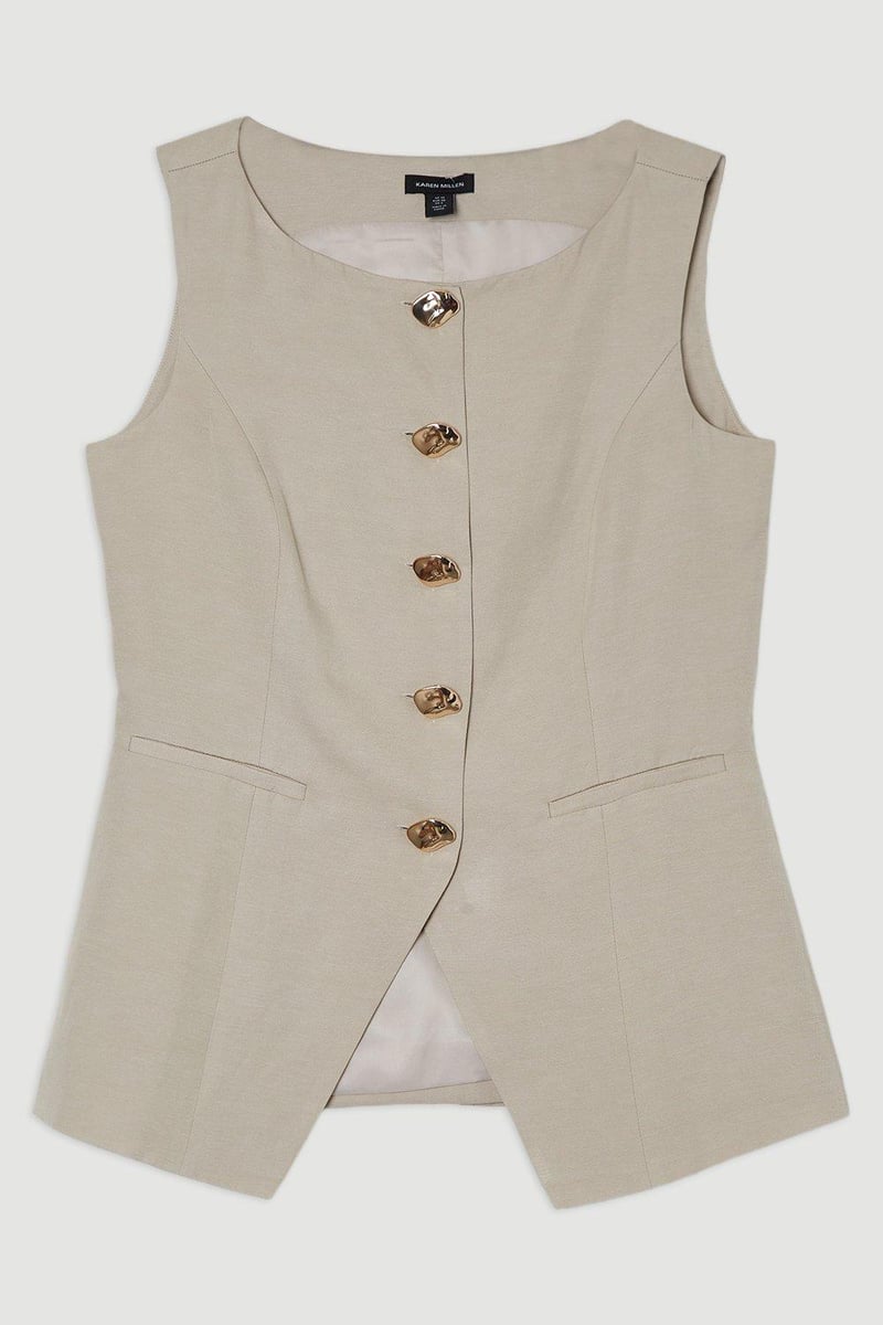 Champagne Tailored Slim-Fit Statement Button Waistcoat