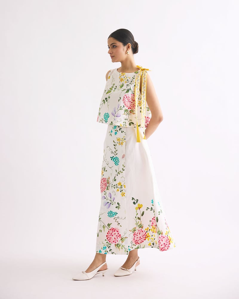 White Floral Poplin Top and Maxi Skirt Co-ord Set