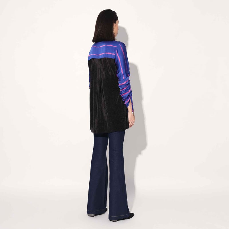 Pink/Purple Shibori Striped Satin Longline Shirt