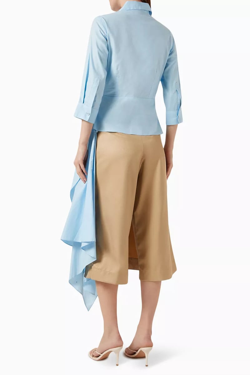Sky Blue Cotton Poplin Draped Shirt