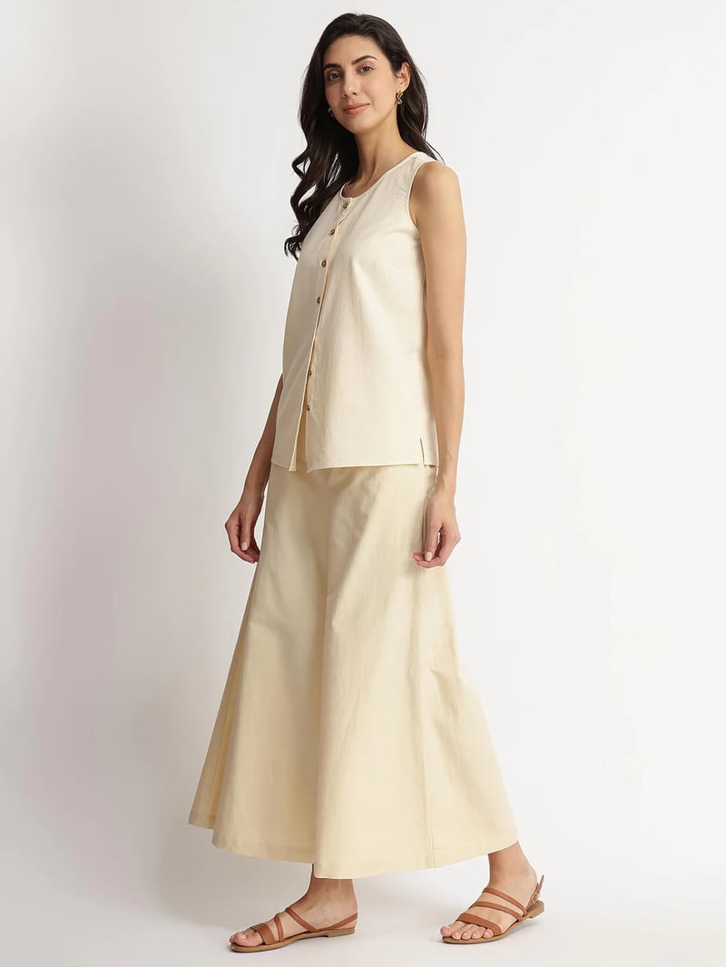 Linen Blend Solid Trousers - Beige