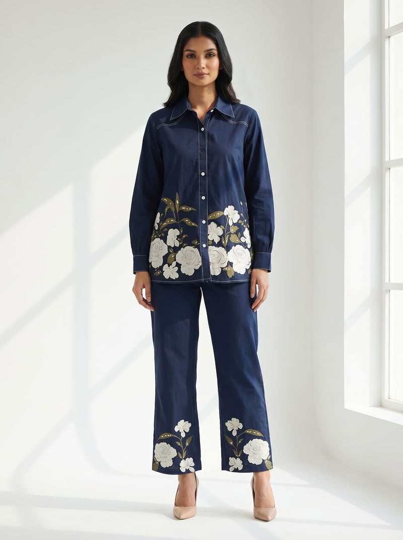 Navy Cotton Shirt and Wide-Leg Pants Co-ord Set — RUCHIKA MALLIKA LABEL