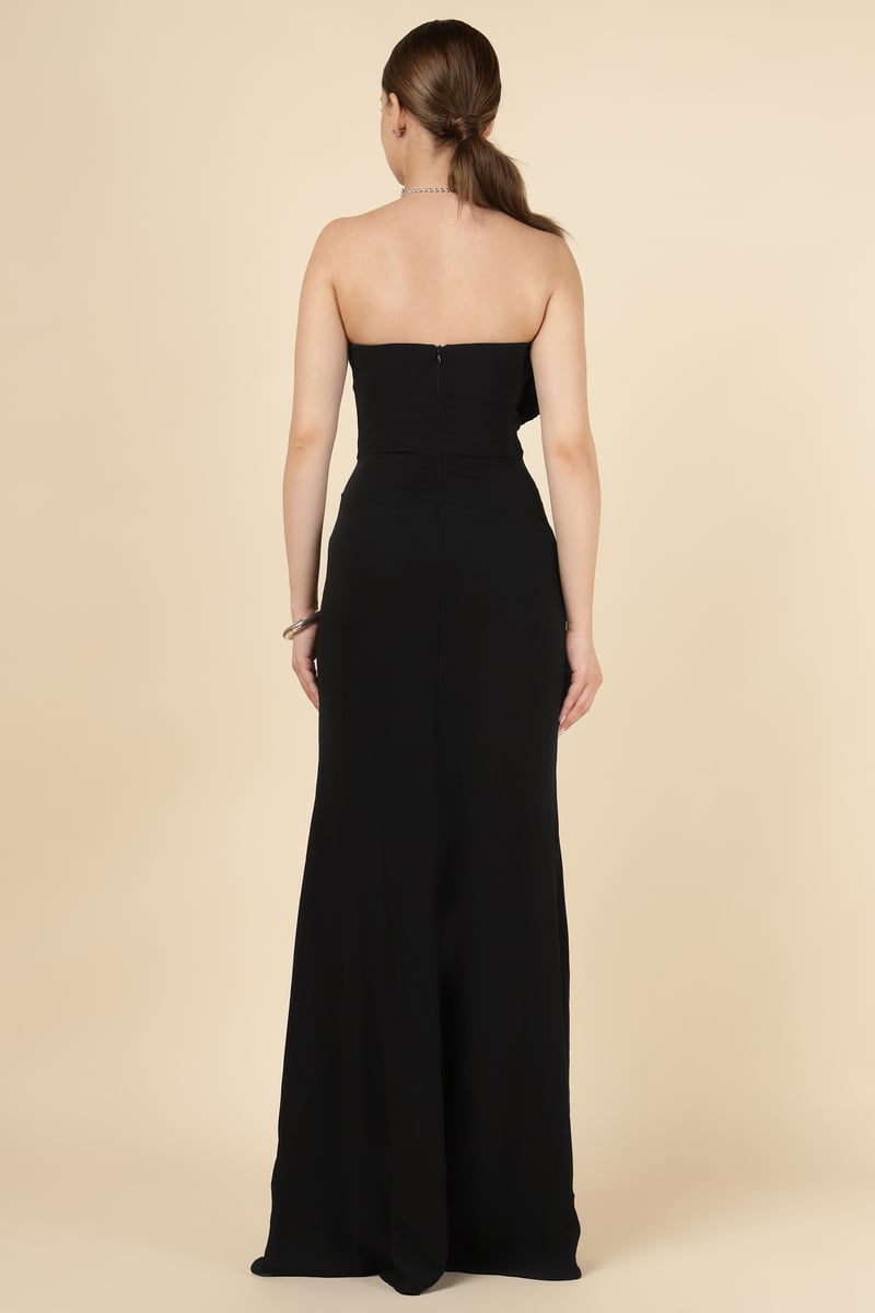 Black Strapless Sweetheart Maxi Gown with 3D Floral Applique