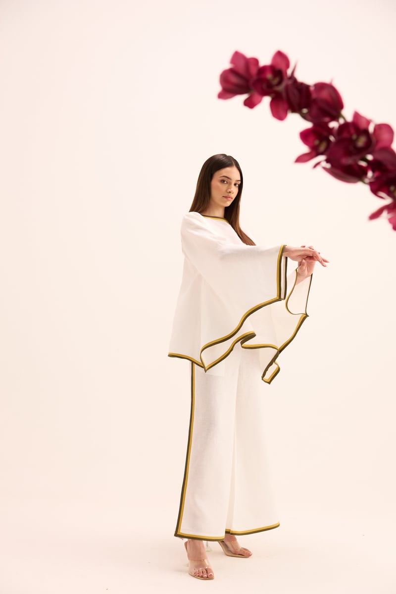 White Linen Asymmetric Top and Wide-Leg Co-ord Set