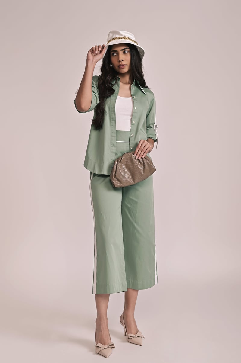 Orange Cotton Satin Shirt and Wide-Leg Pants Co-ord Set