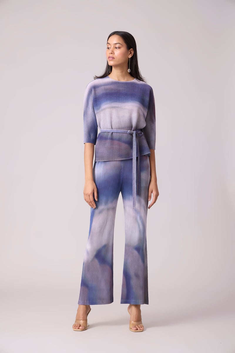 Purple and Grey Marble Print Pleated Co-ord Set
