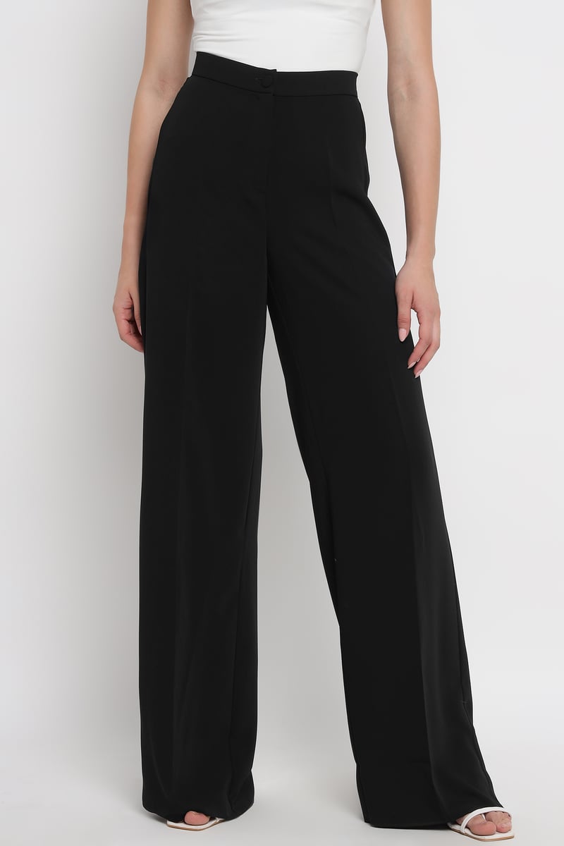 Black High-Rise Wide-Leg Tailored Trousers