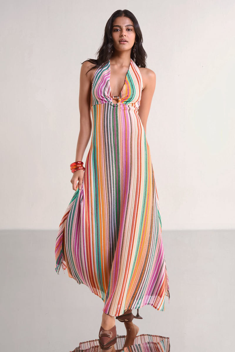 Halter Neck Crochet Knit Maxi