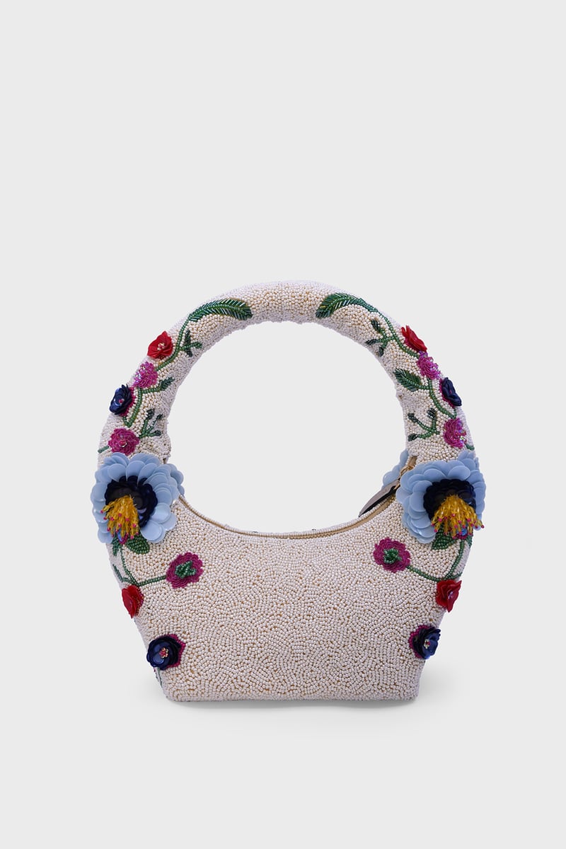 Azure Blossom Embellished Beaded Bag