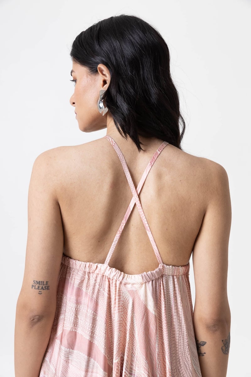 Pink Peach Abstract Printed Halter Maxi Dress