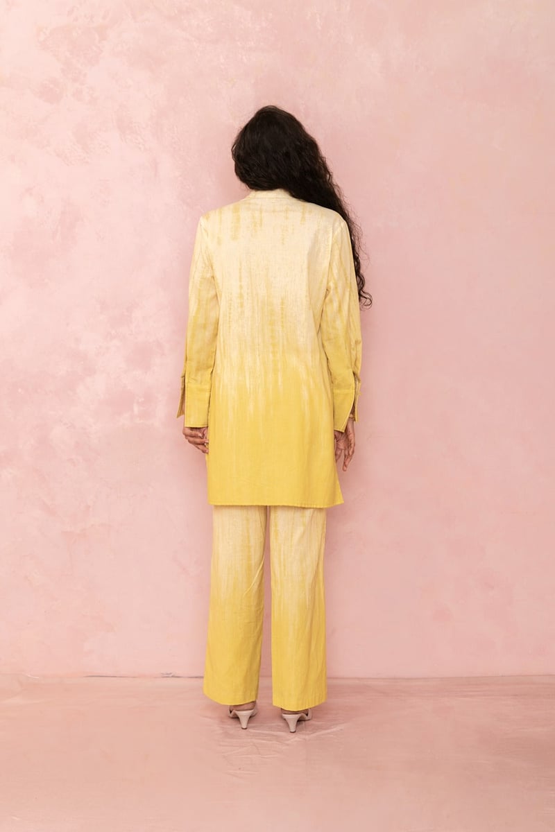 Ombre Yellow Cotton Flex Shirt and Pants Co-ord Set