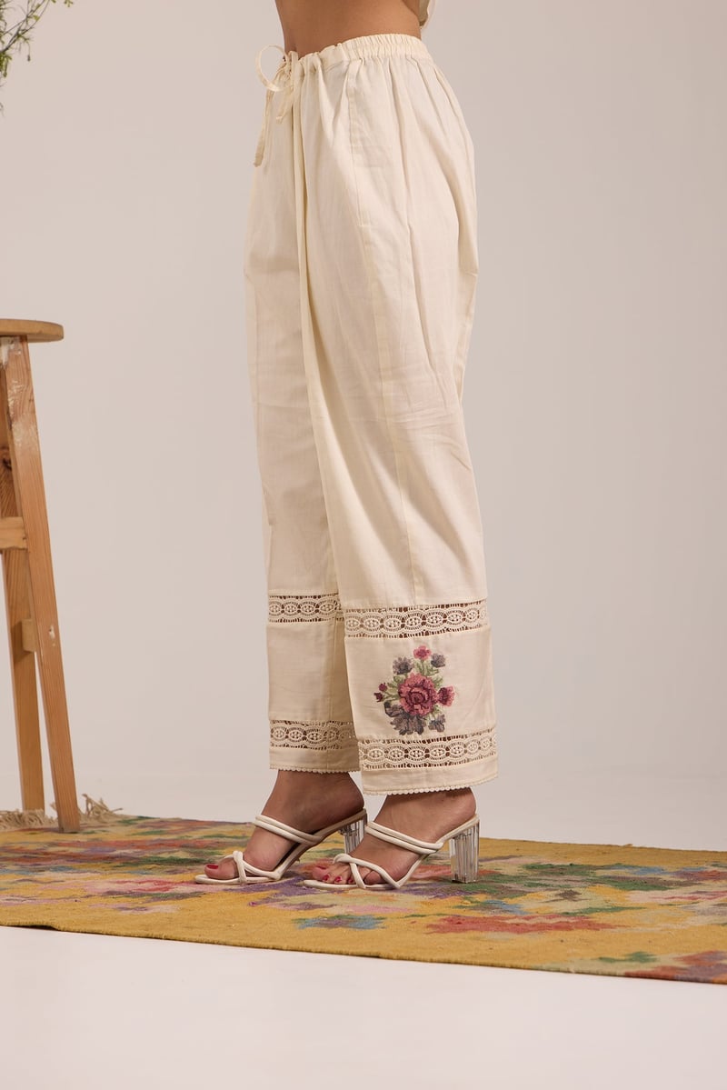 Off-White Mul Chanderi Shirt and Pants Co-ord Set