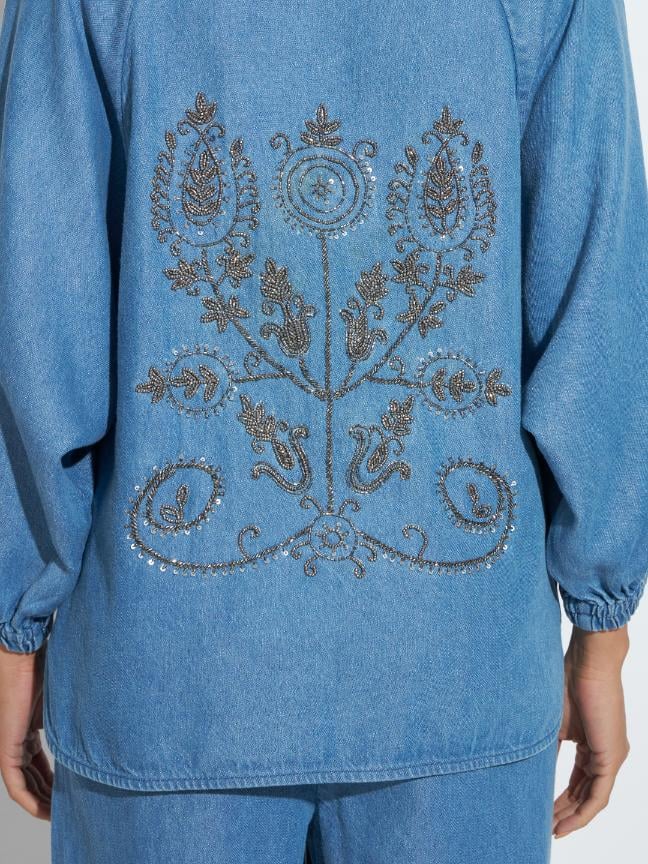 Light Denim Embroidered Co-ord Set with Straight Trousers