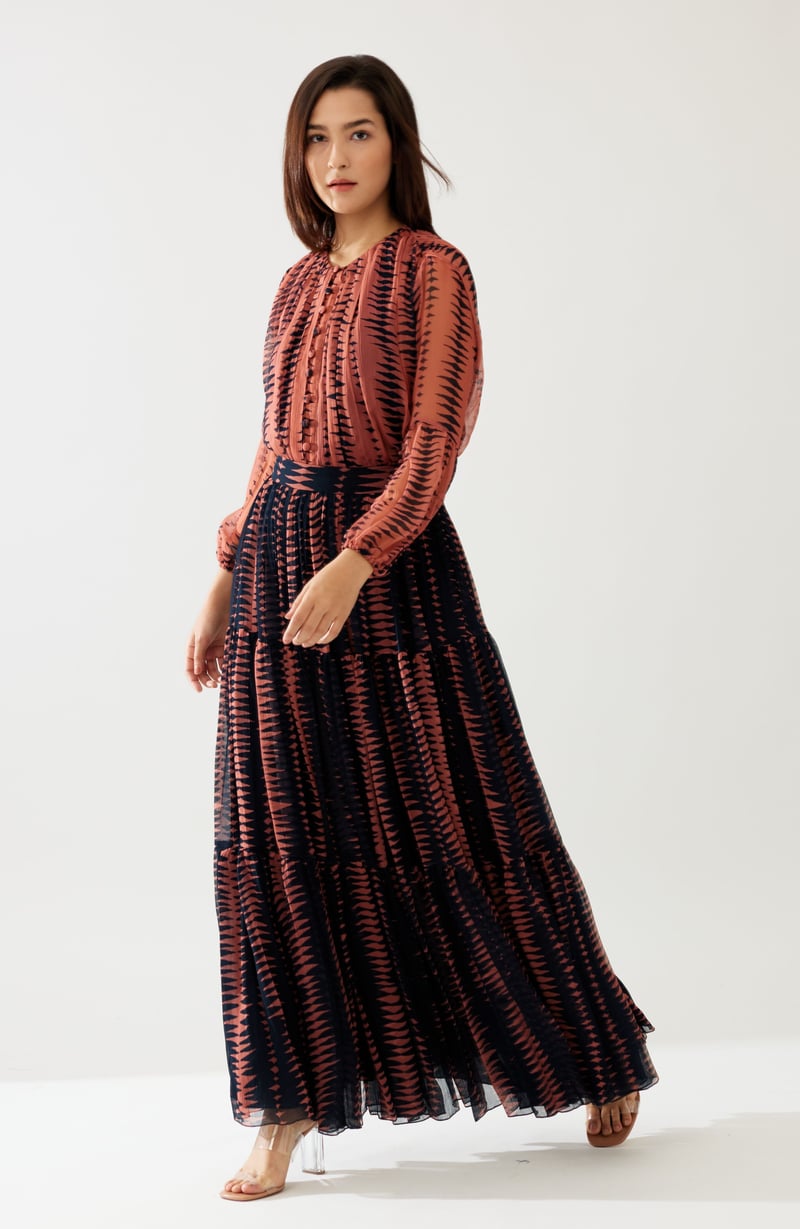 Pink And Dark Blue Pleated Top