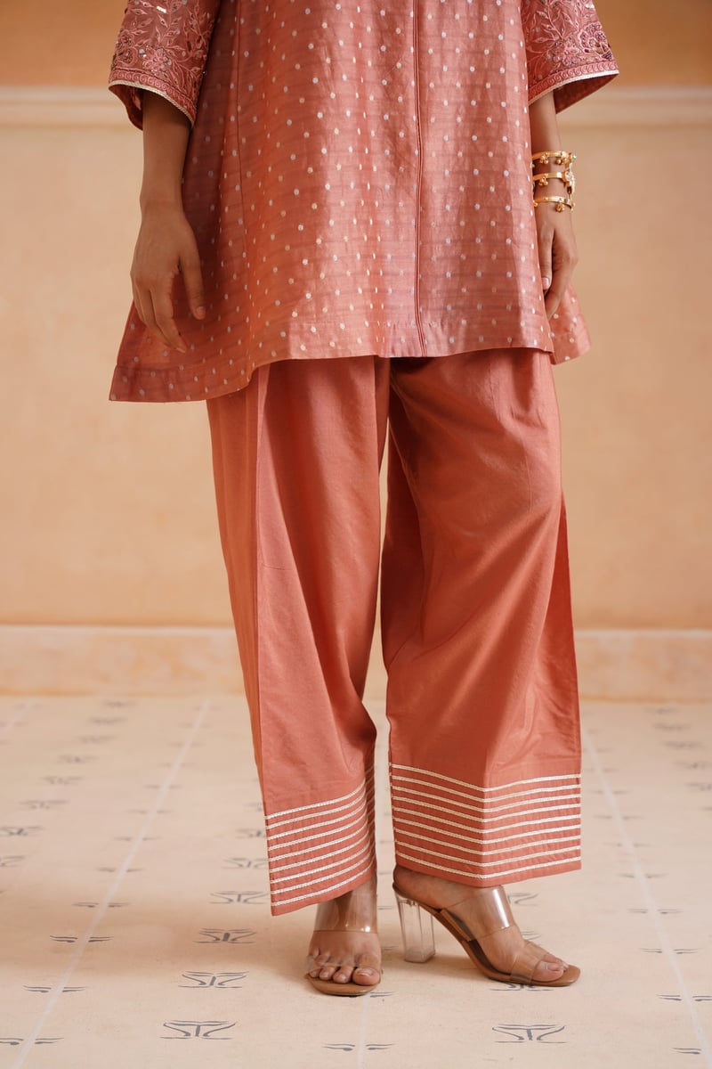 Peach Blush Embroidered Chanderi Kurta Set with Dupatta