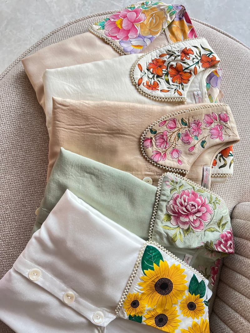 White Chanderi Shirt with Sunflower Collar and Pearl Detail