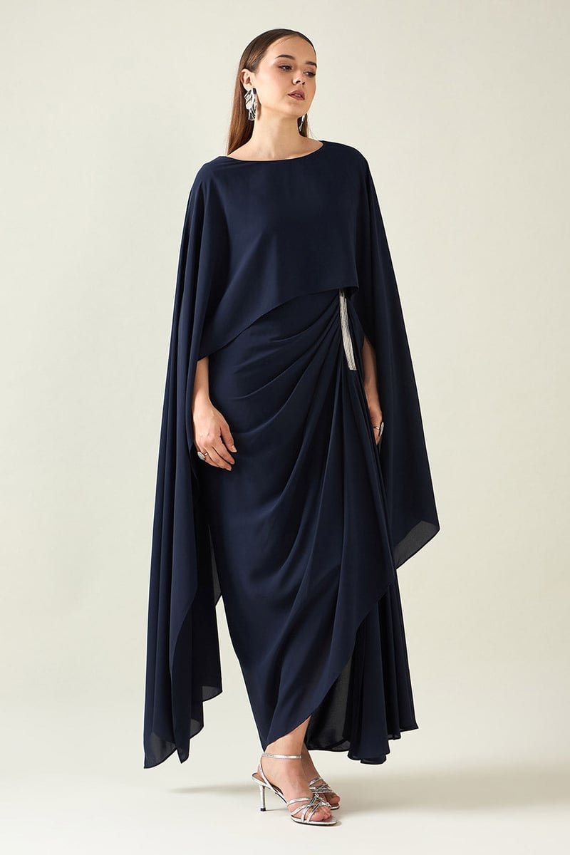 Navy Alloy Drape  Dress