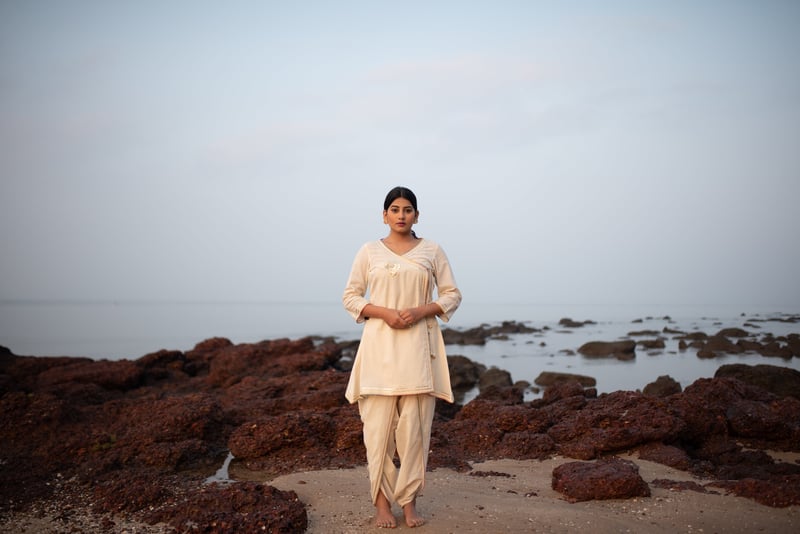 Ivory Wrap Kurta and Draped Salwar Co-ord Set