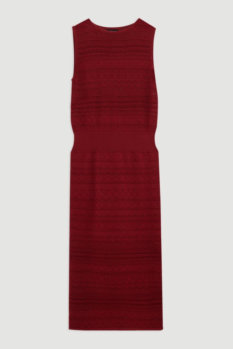 Rust Pointelle Knit Racer Midi Bodycon Dress