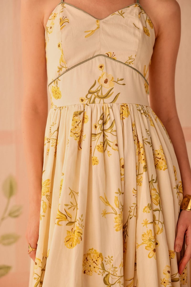 Butter Yellow Floral Sweetheart Maxi Dress
