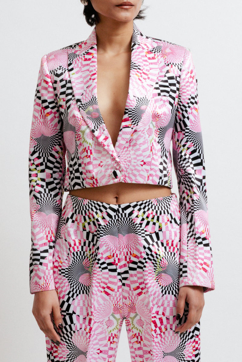 Multicolor Digital Print Cropped Tailored Jacket