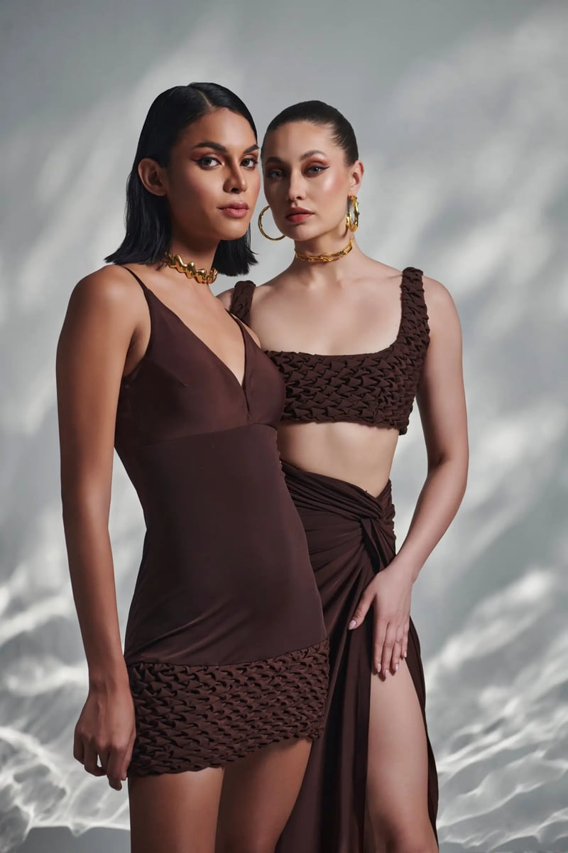 Brown Smocked Square Neck Crop Top