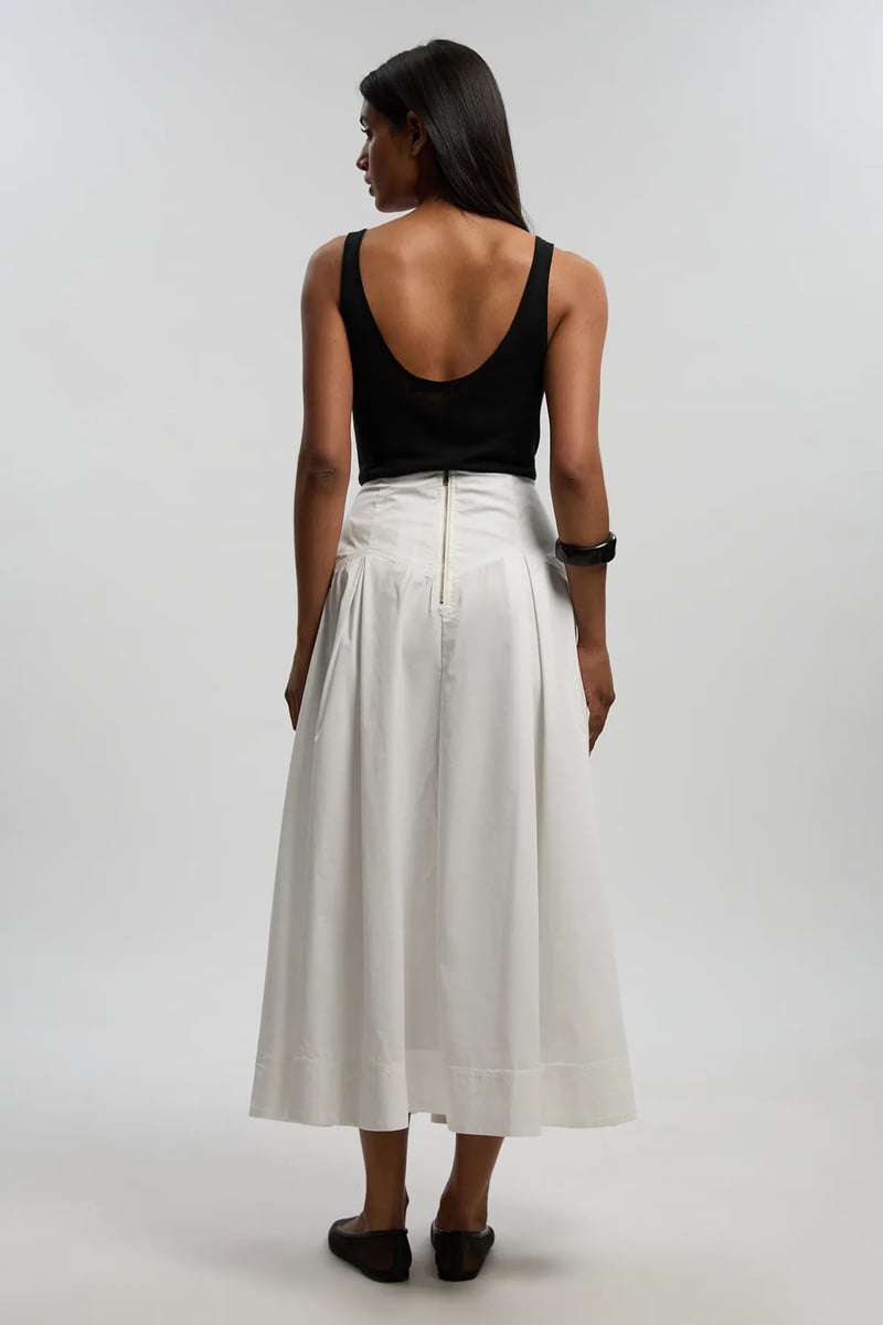 White High-Waist A-Line Midi Skirt
