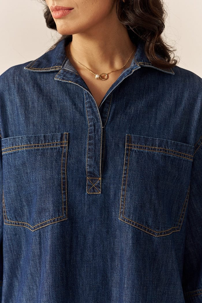 Blue Denim Shirt and Flared Pants Co-ord Set
