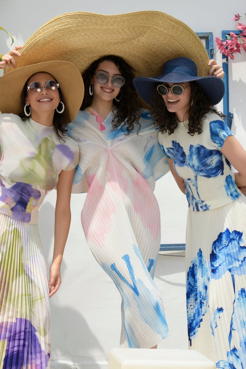 Colour Splash Pleated Kimono Sleeve Midi Dress