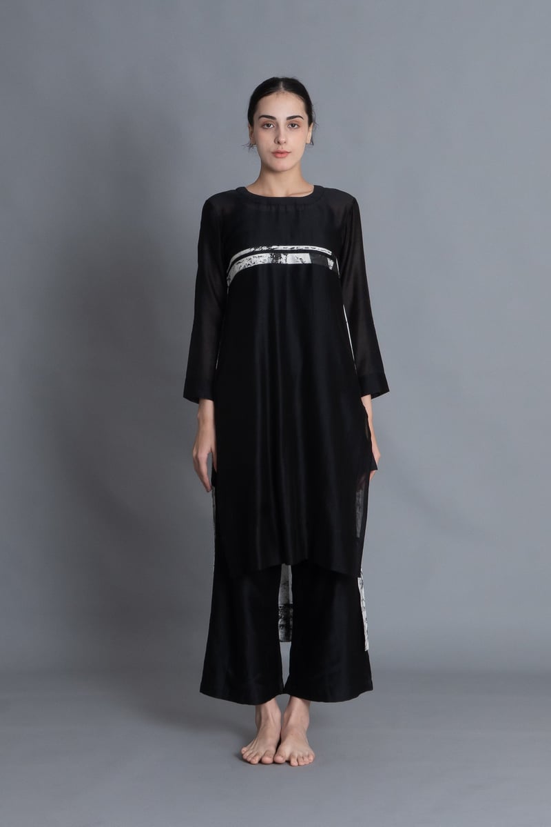 Black Chanderi Silk A-Line 3-Piece Kurta Set