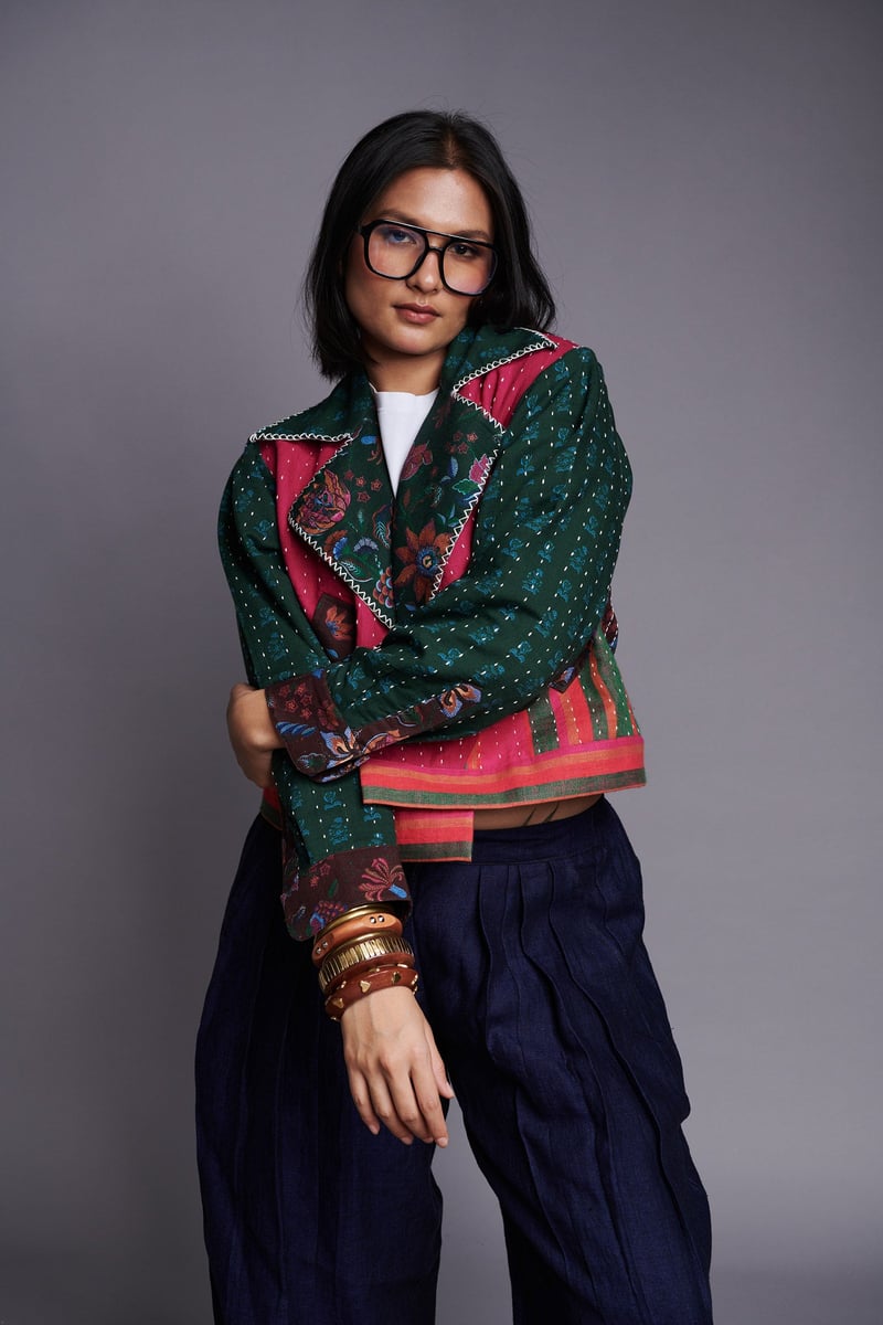 Rani Kantha Patchwork Cropped Bolero Jacket