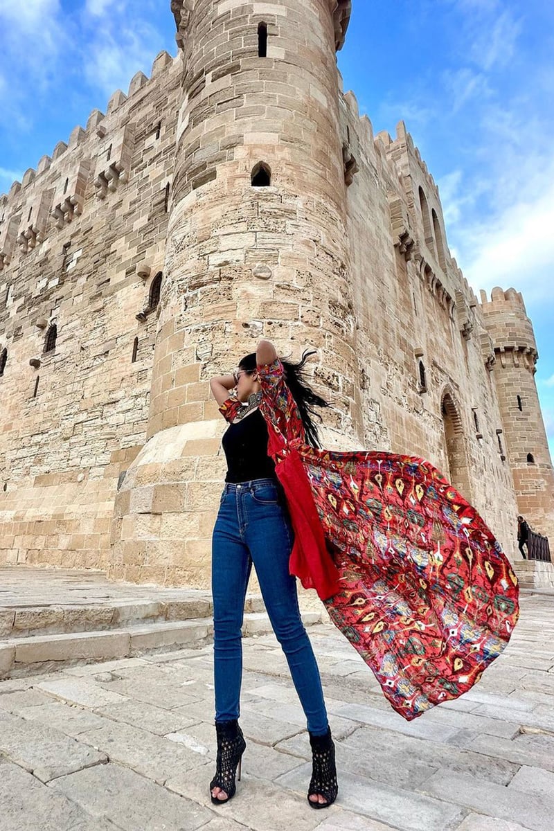 Red Marrakech Print Draped Wrap Midi Dress