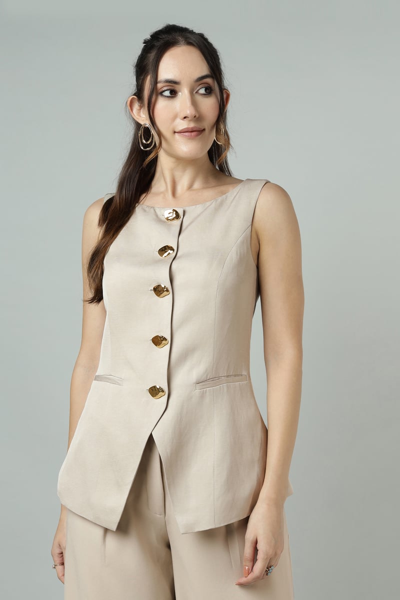 Champagne Tailored Slim-Fit Statement Button Waistcoat