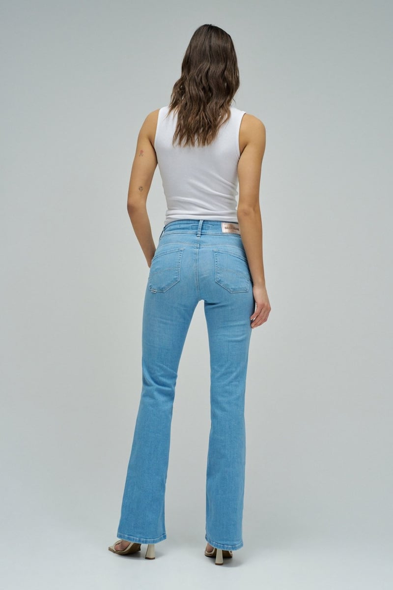 Light Wash Mid-Rise Bootcut Jeans with Double Button