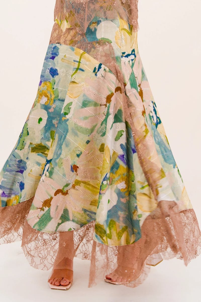 Ivory Floral Lace Overlay Top and Midi Skirt Co-ord Set