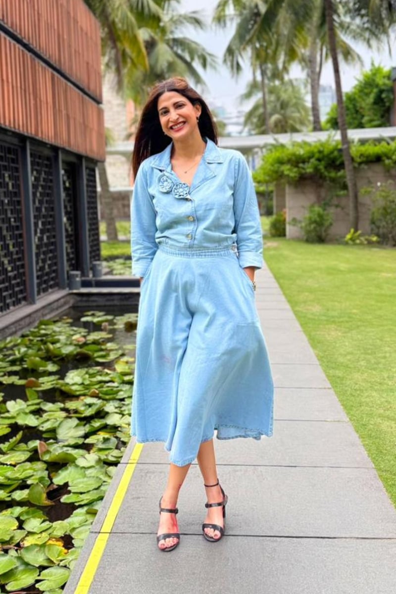 Blue Denim Top and Midi Skirt Co-ord Set