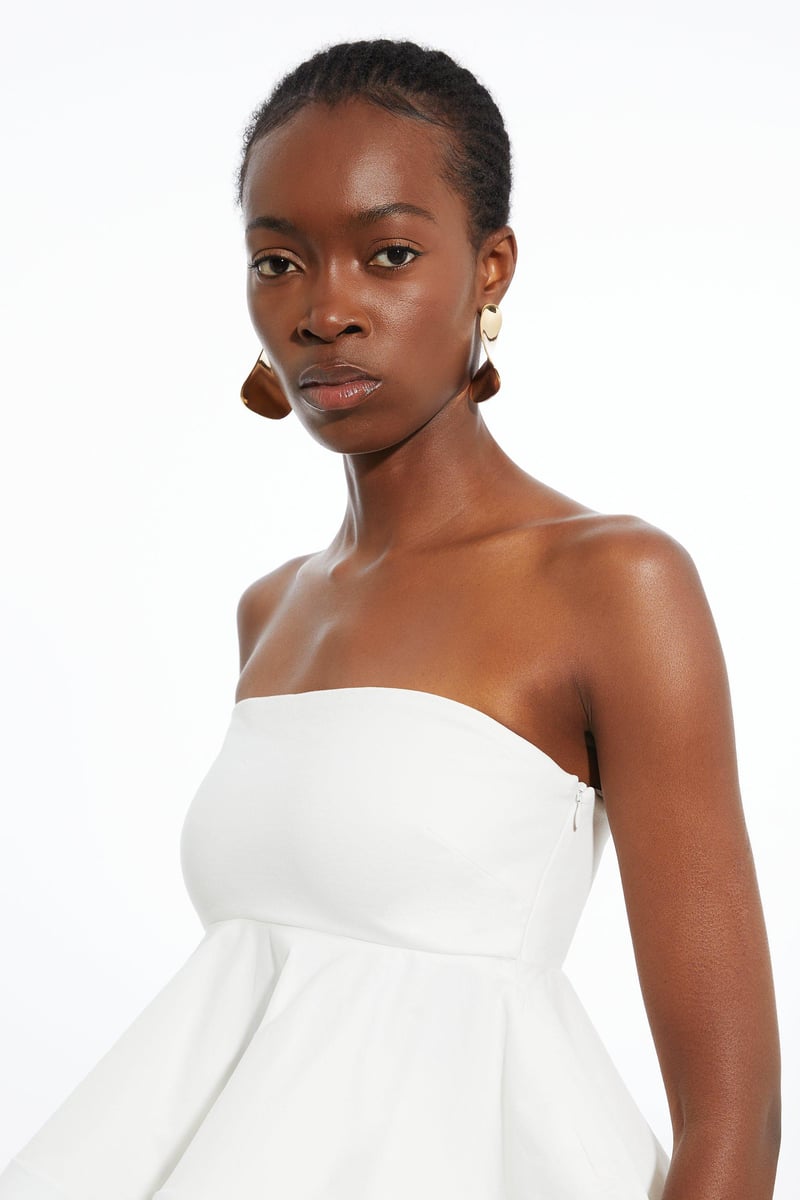 White Bandeau Peplum Top with Ruffle Hem