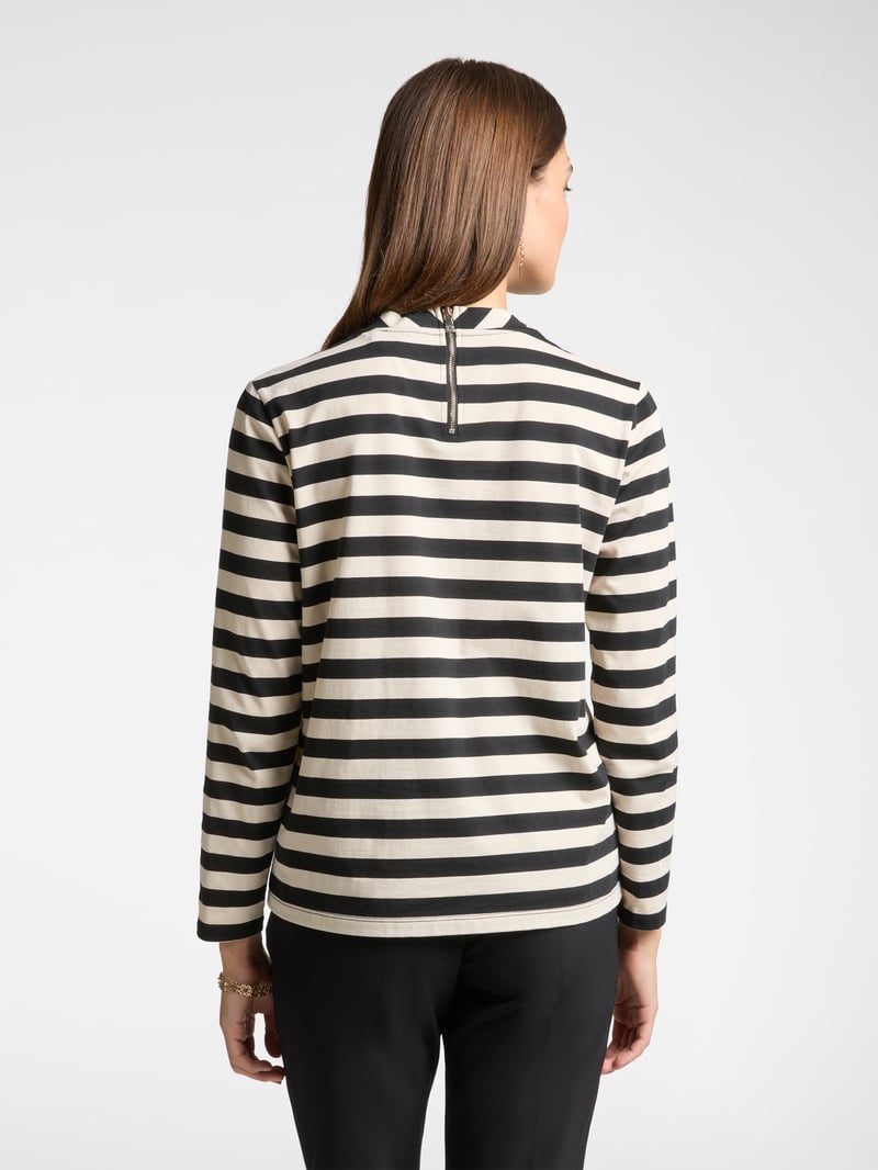 Black and White Striped Embellished Long Sleeve T-Shirt