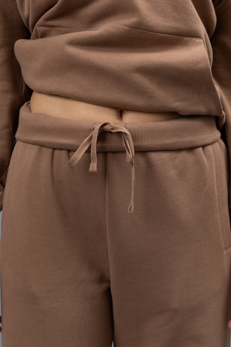 Mocha Brown Wide-Leg Cotton Terry Lounge Trackpants