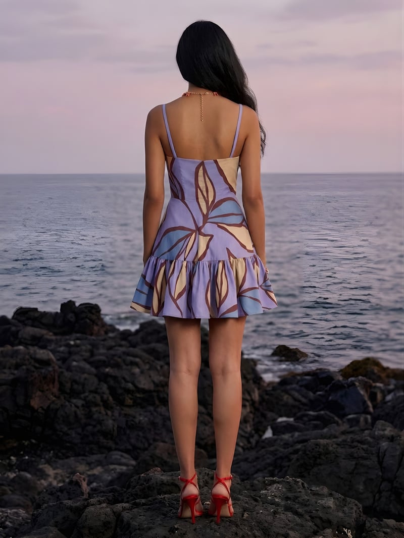 Purple Floral Printed Drop-Waist Mini Dress